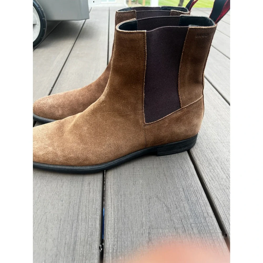 Hugo Boss Mens Tan Suede Chelsea Boots Brown Elastic Gusset / Size Mens 9